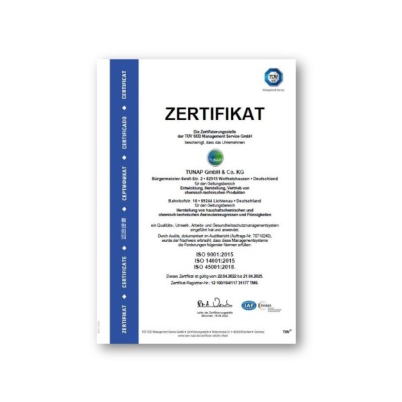 TÜV Zertifikat ISO 9001, ISO 14001